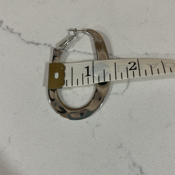 Silver Plated Slightly Hammered Look Earrings - Picture 6 of 7